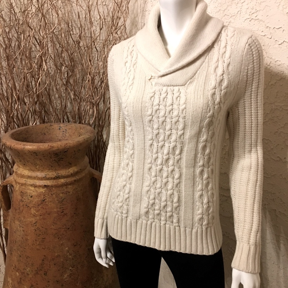 EXPRESS • wool blend ivory shawl collar sweater Sz S
